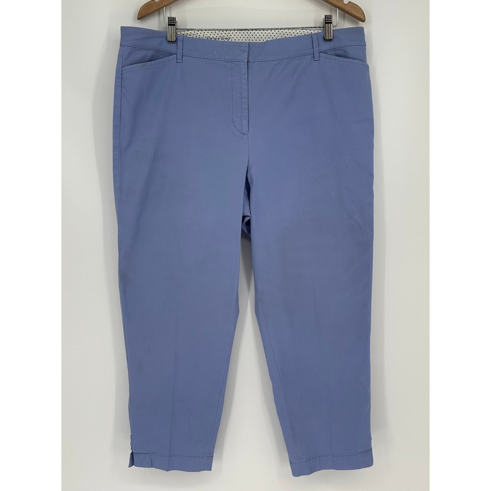 Talbots Perfect Crop Pants 16 Blue Cotton Stretch Mid Rise Button Hem Trousers